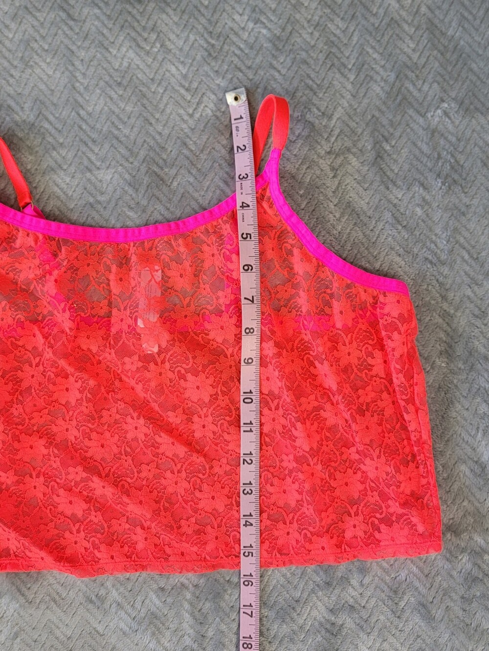 Cacique Plus Size 18/20 Pink/Red Floral Lace Cami Camisole Adjustable Sheer Neon - Picture 7 of 7